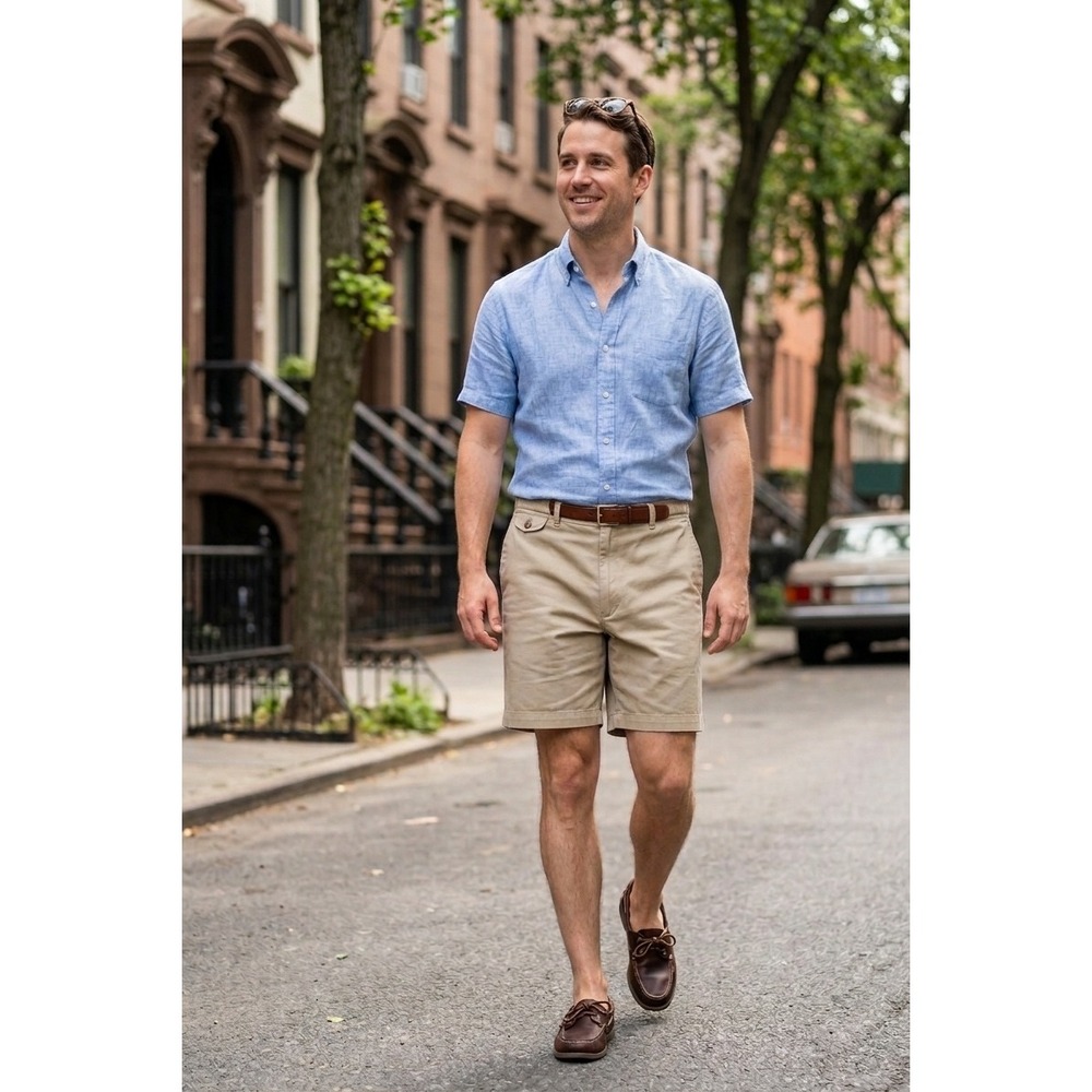 Towncraft Vintage 90's Mens Khaki Chino Shorts 44 Elastic Waist Cotton Blend Tan